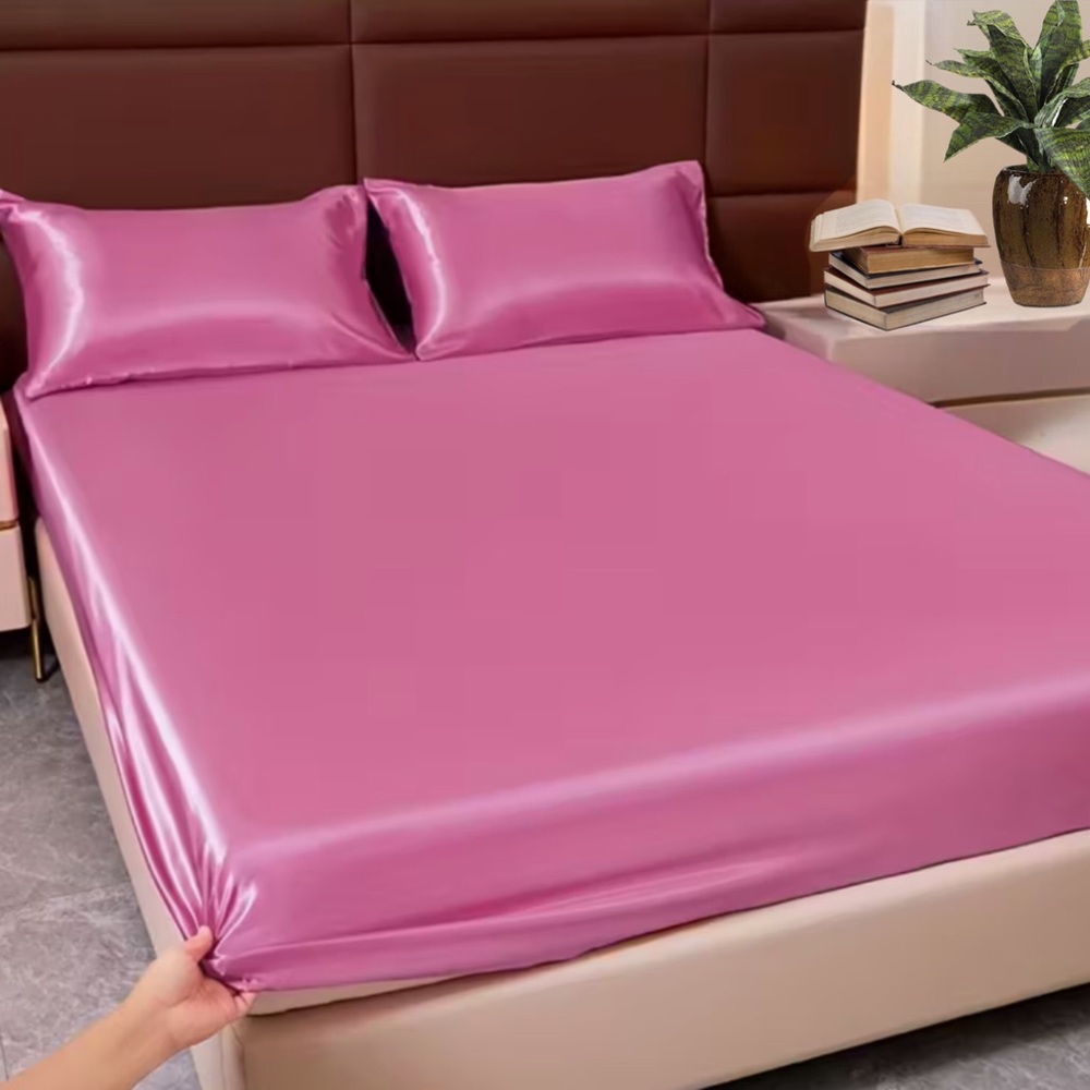 3pc Luxurious Satin Sheet Bedding Set - Metallic Bubble Gum Pink